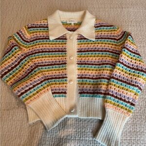 Boheme Rainbow Multi-Color Striped Crochet Cardigan Medium